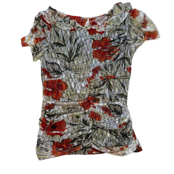 AB Studio Y2K Ruched Floral Mesh Top Fairy Grunge Ruffle Romantic Stretch XL - Picture 5 of 15